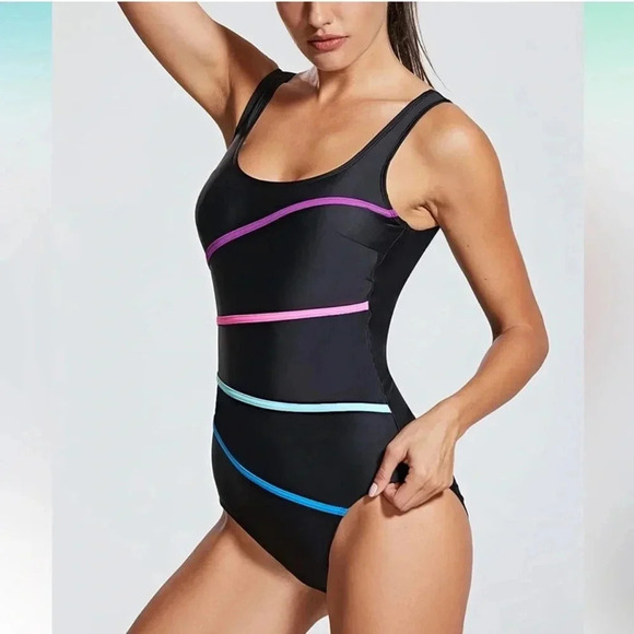 DELIMIRA Women's Retro Striped One Piece Plus Size Swimsuit Size 22 NWT. X - Picture 5 of 10